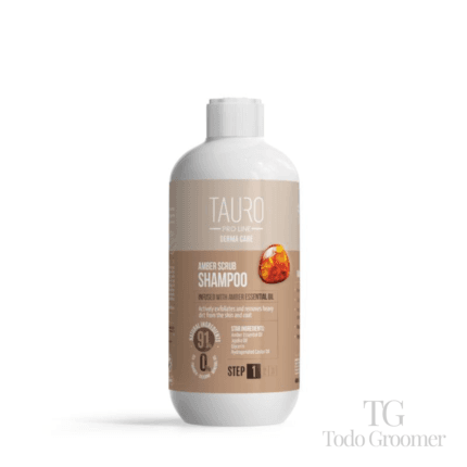 TAURO PRO LINE Derma Care Amber Scrub champú para exfoliar la piel y la limpieza del pelaje para perros y gatos, 400 ml
